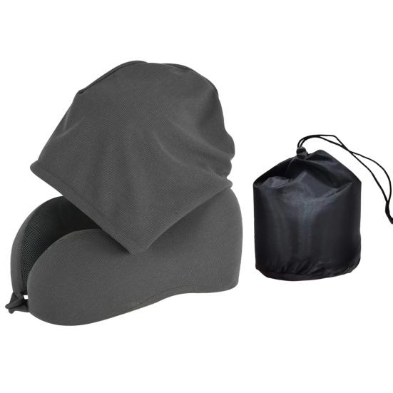 

Подушка U-образной формы с капюшоном, обеспечивающая поддержку шеи на 360 градусов, капюшон, блокирующий легкий вес, подушка для путешествий со съемным чехлом на молнии серый