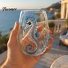 Transparent Octopus Motif Glassware 12oz Water Cup, Embossed Design, Hand Painted Marine Style Unique Gift for Ocean Lovers Drinking Home Bar