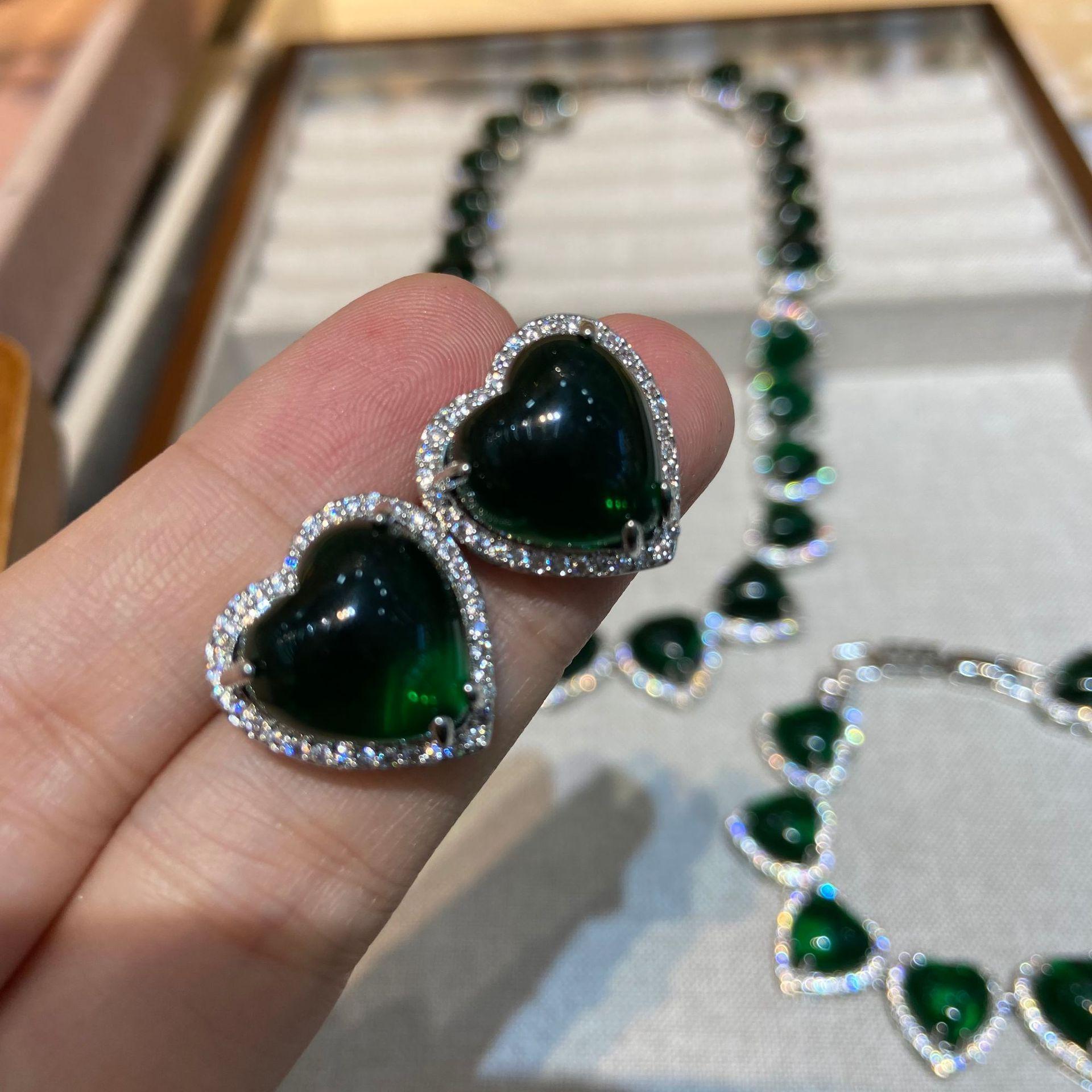 

Necklace Bohemian Zircon Emerald Love Stud Earrings Women With Skirt Necklace Bracelet Cover