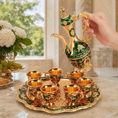 8PCS Zinc Alloy Coffee Pot Set With 6 Cups Turkish Tea Set Wine Pot Kit Gift For Home Art Crafts