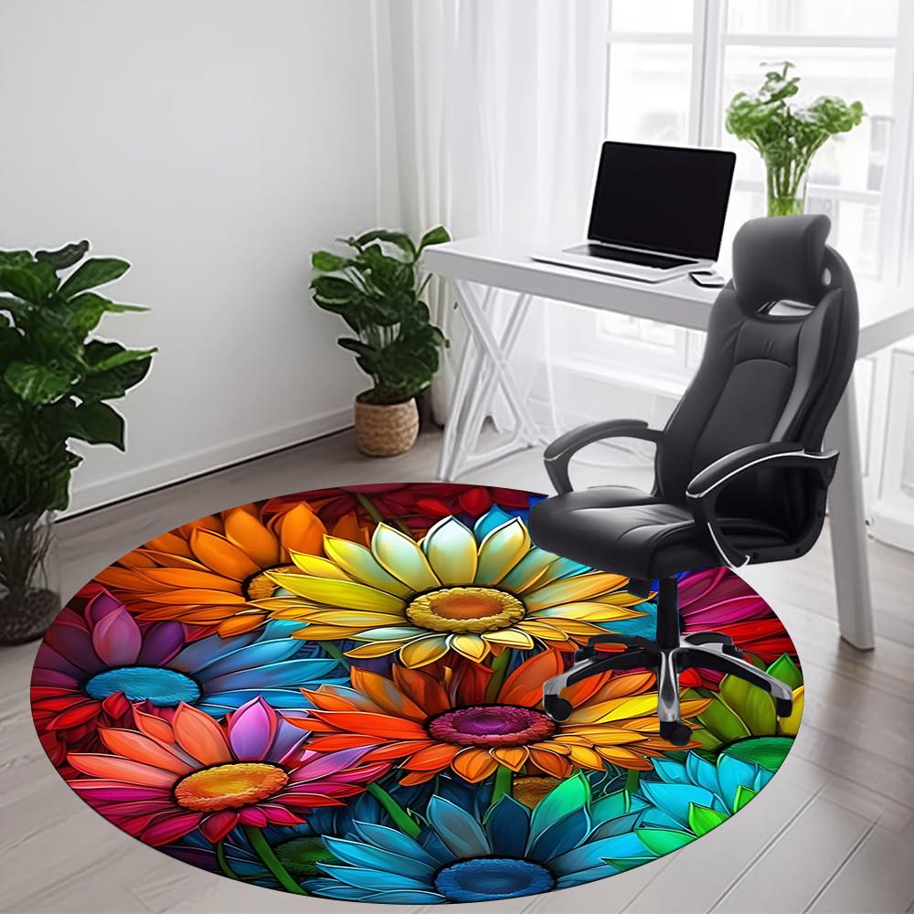 1pc Floral Kaleidoscope Office Round Area Rug, Indoor Mat Suitable ForOffice, Under Office Chairs Bedroom Living Room Home Decor, Room Deco  D077