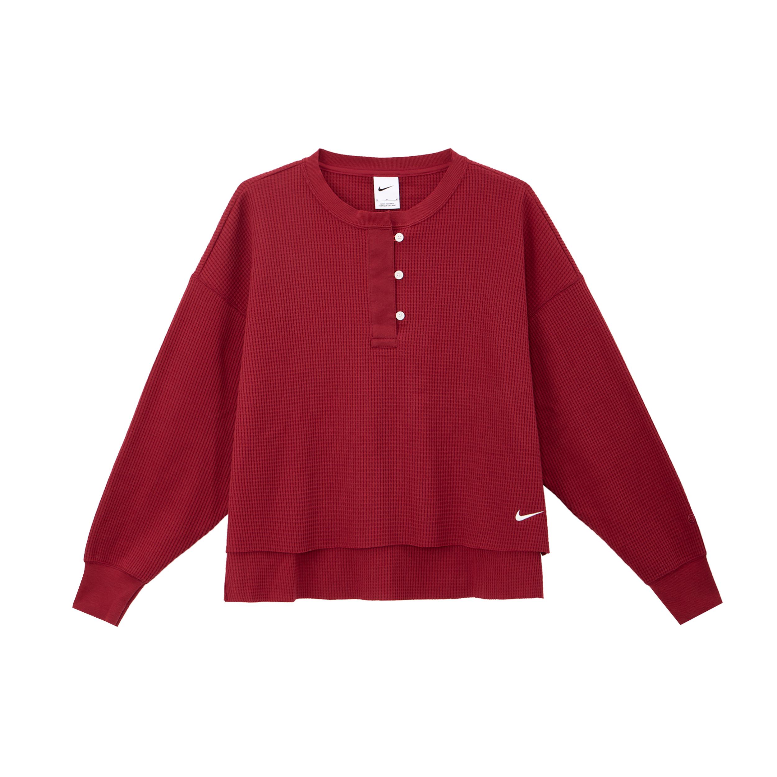 

New Nike Sportswear LUXE WAFFLE L/S CREW G Knitwear Women s Dark Red HV8466-677 M
