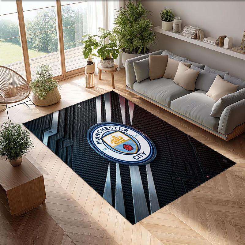 Manchester City Printed Flannel Area Rug Non Slip Soft Polyester Floor Carpet Indoor Decor Mat for Bedroom Living Room Sofa