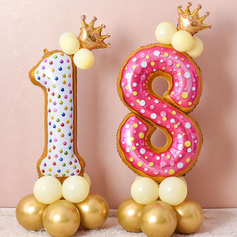 40-Inch Donut Number Balloons for Kids' First Birthday or Kindergarten Party Decorations
