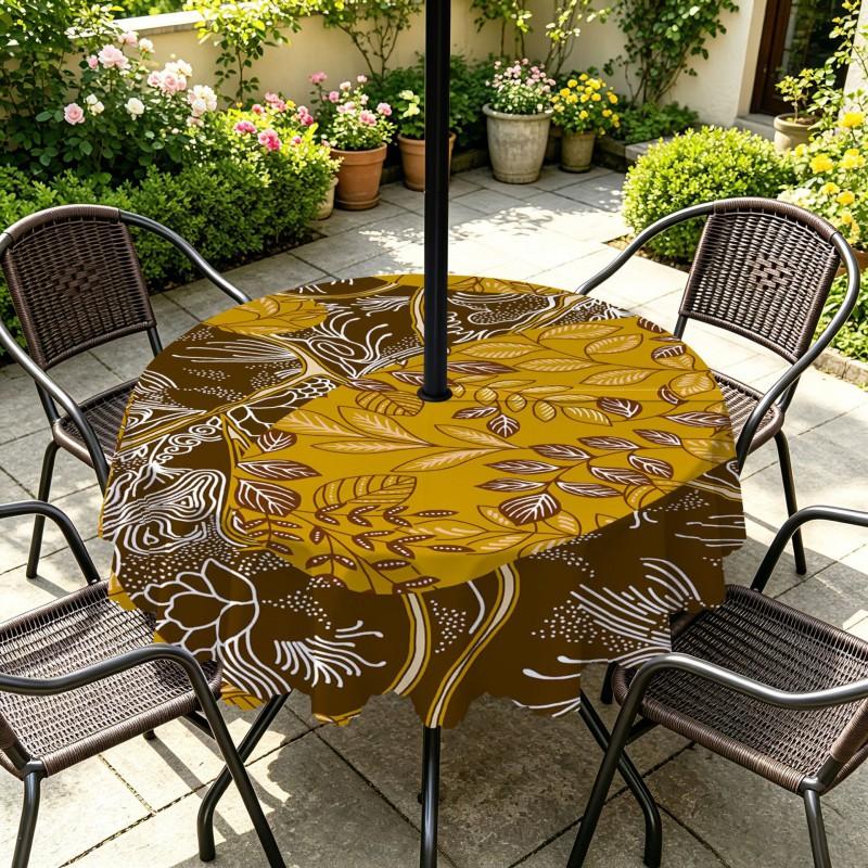 Outdoor Round Tablecloth With Umbrella Hole Patio Garden Deck Waterproof Oil Resistant Drop Cloth