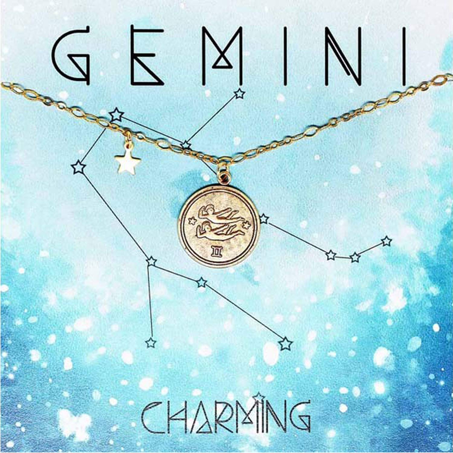 Amano Studio Zodiac Medallion - Gemini Constellation Necklace Jewelry - Gift for Gemini