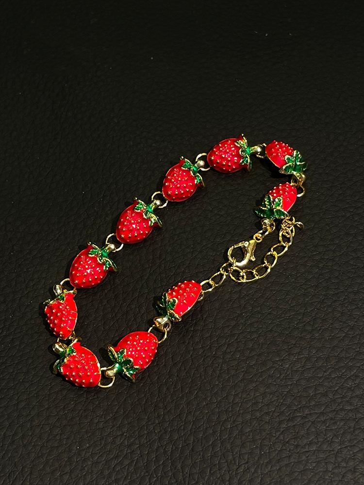 Korean Style Red Strawberry Splicing Bracelet, Girly Cute Sweet Fresh Premium Spring Summer Jewelry Accessories