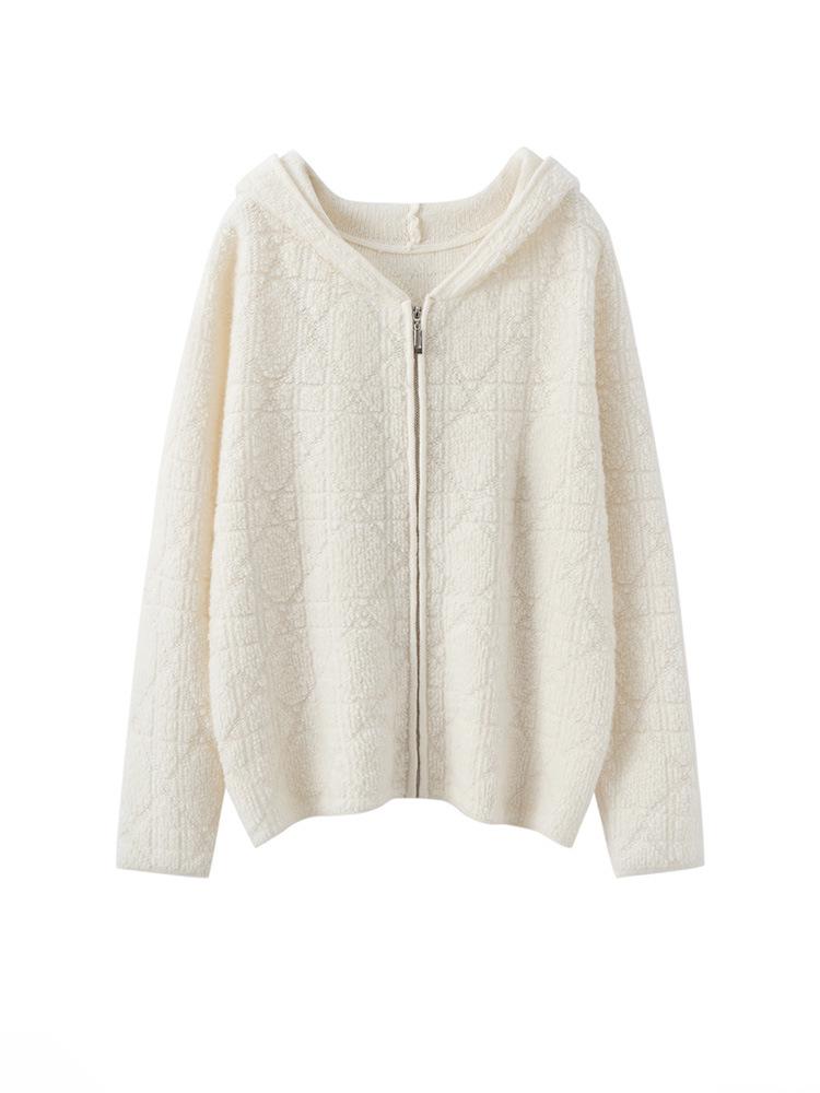 Women's Retro Cashmere Hooded Knit Sweater - Autumn/Winter Loose Zip Cardigan