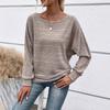 Women's Casual Long Sleeve Pullover Top with Round Neck and Patchwork Design