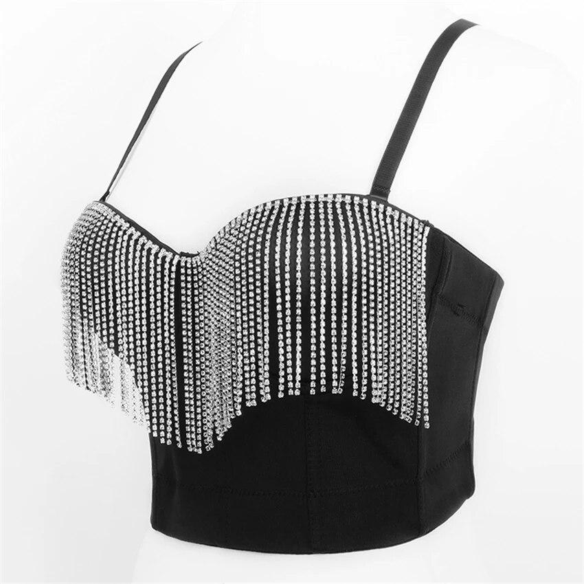 Crop Top yushutiff Tassel Kamínky Korzet Noční klub Party Push Up Podprsenka Oříznuté Bustier Tops Dámské Camis