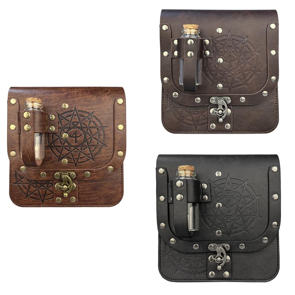 Mittelalterliche Ledergürteltaschen mit Phiolen, Zauberer-Hüfttaschen, Seitenpack, Mittelalterliches Kostümzubehör für Cosplay