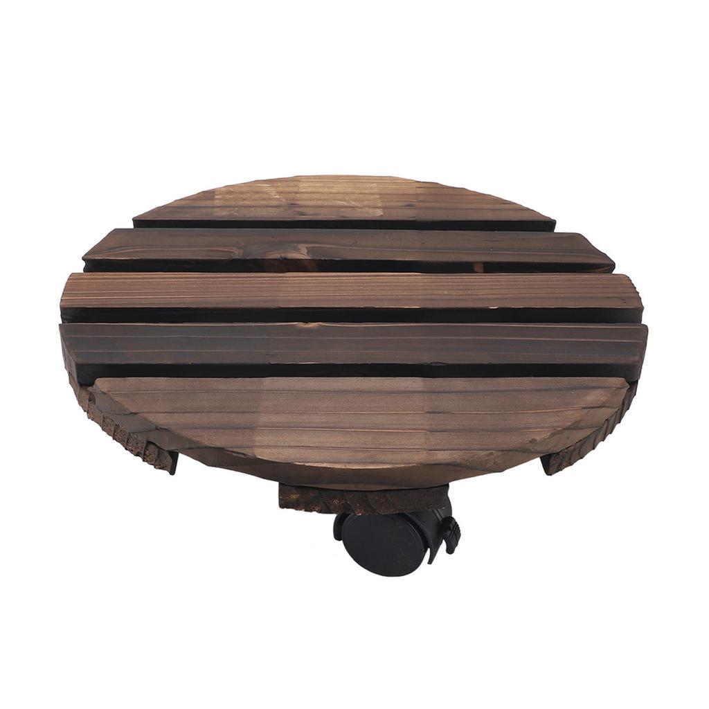 Wooden Plant Stand, 360 Degree Rotation Round Stand with Wheels for Indoor and Outdoor   Flower Pots, Plant Cart with Rollers for Courtyard