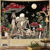 Gothic Lovers Skeleton Tapestry Wall Hanging Black Mushroom Botanical Aesthetic Dark Romance Tapestries for Bedroom Vintage