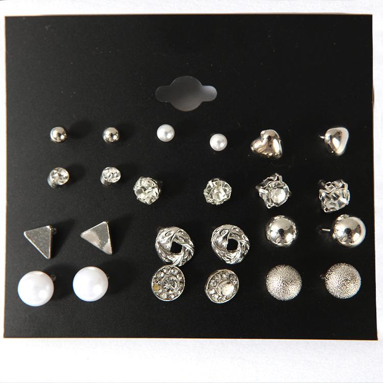 Chic Zircon Crystal Stud Earrings - Set of 12 Pairs