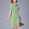 Damen Sommer Ethno-Stil Baumwolle und Hanf Besticktes Kleid mit Lockerer Schnalle zum Schlank Aussehen A-Linien Midi-Rock