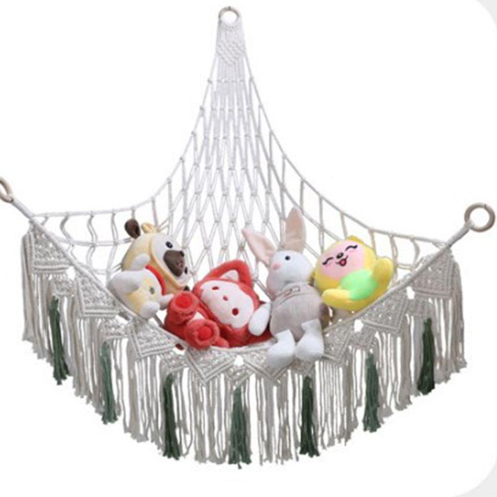 White Stuffed Animals Hammock Net Macrame Large Capacity Stuffy Collection Toy Holder Easy To Install Save Space