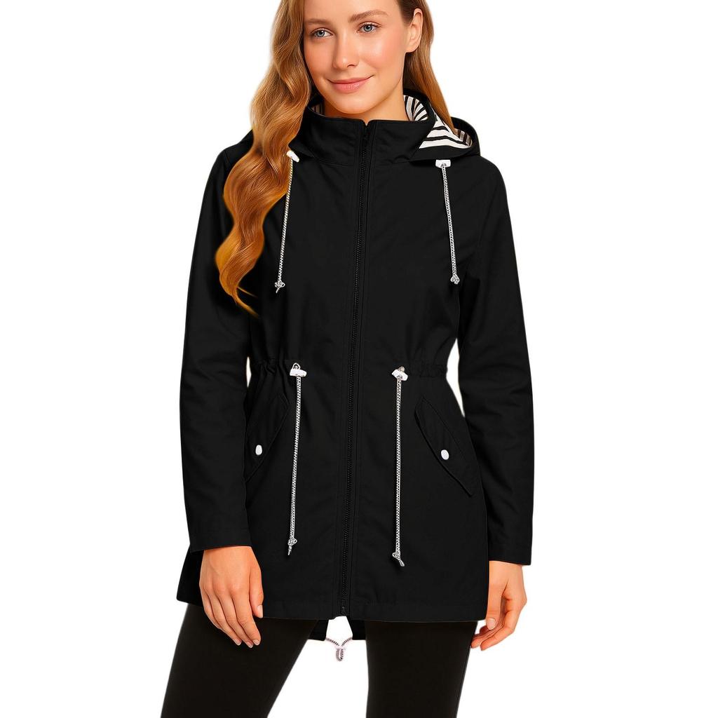 Dames Regenjassen met Capuchon Lichtgewicht Buiten Waterdichte Windjack Effen Trenchcoat Jas Grote Maten