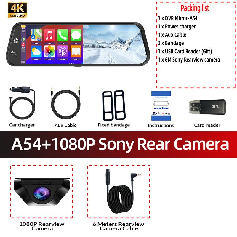 Acceo 4K Mirror Dash Cam Wireless CarPlay Android Auto Optional 1080P Rearview Camera 24H Parking Mode Loop Recording Car Camera