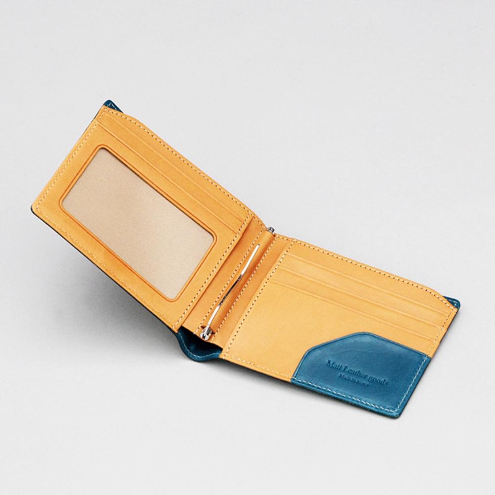 Matt Vegetable Full Grain Cowhide Men'S Bill Money Clip Wallet Teal