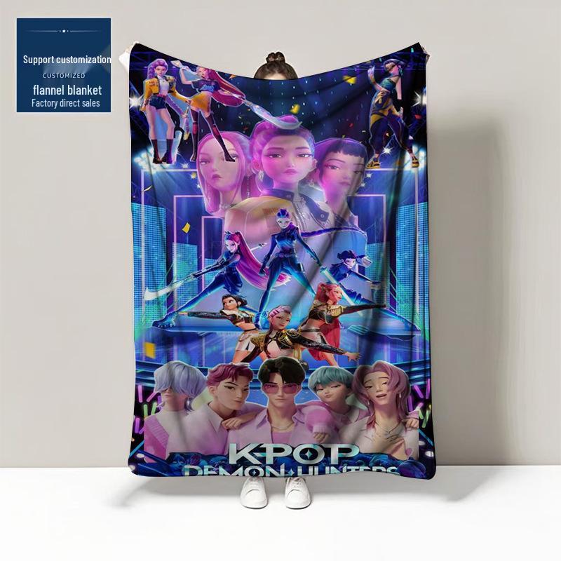 K-POP Demon Hunter Team Flannel Blanket – Custom Pattern Air Conditioning & Leg Cover Blanket