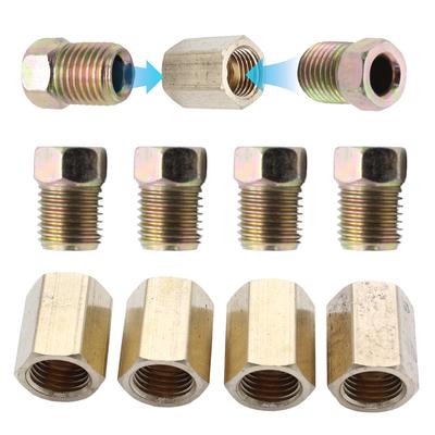 12Pcs 7/16 Inch-24 Threads Brake Union Fittings Assortment 4 Unions 8 Nuts Brake Line Connector for 1/4 Inch Steel Brake Line