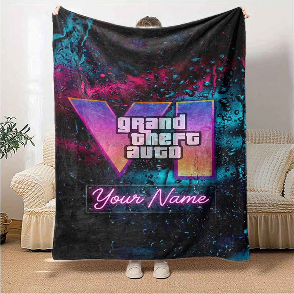 Grand Theft Auto Customize Text Blanket Multi-purpose Customizable Blanket Soft Warm Cozy Great for Bed Office Chair Seaside Living Room