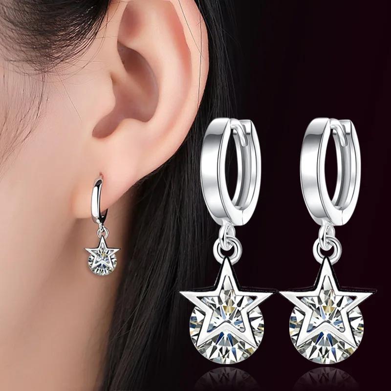 New Fashion Silver Color Pentagram Earrings for Women Charm Hollow Five-pointed Star Stainless Steel Dangle Earrings Jewelry