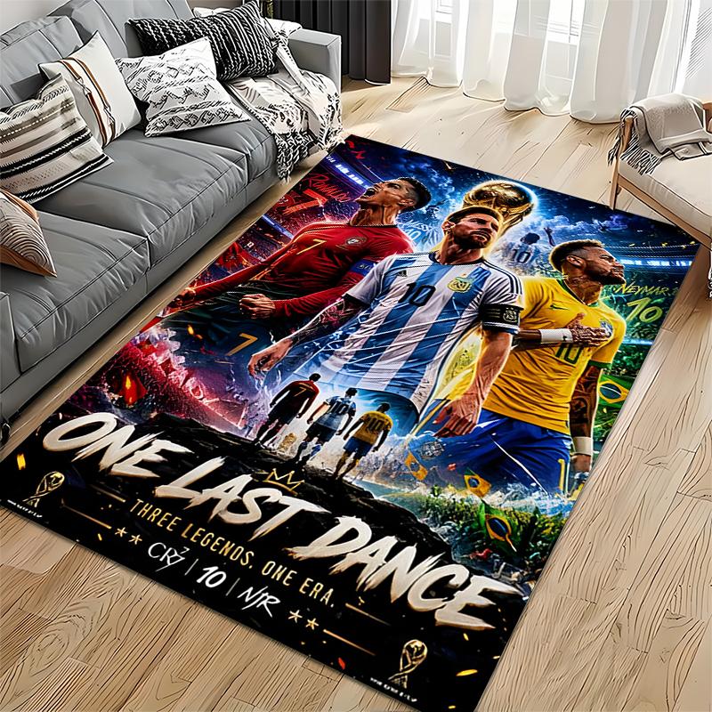 Sports Area Rug, Messi Ronaldo Neymar One Last Dance World Cup Poster, Fan Cave Decor, Non-Slip Mat