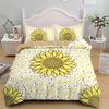 Sunflower Duvet Cover Set King/Queen Size Print Decor Botanical Plants Yellow Floral Comforter Cover Black Polyester Quilt Cover