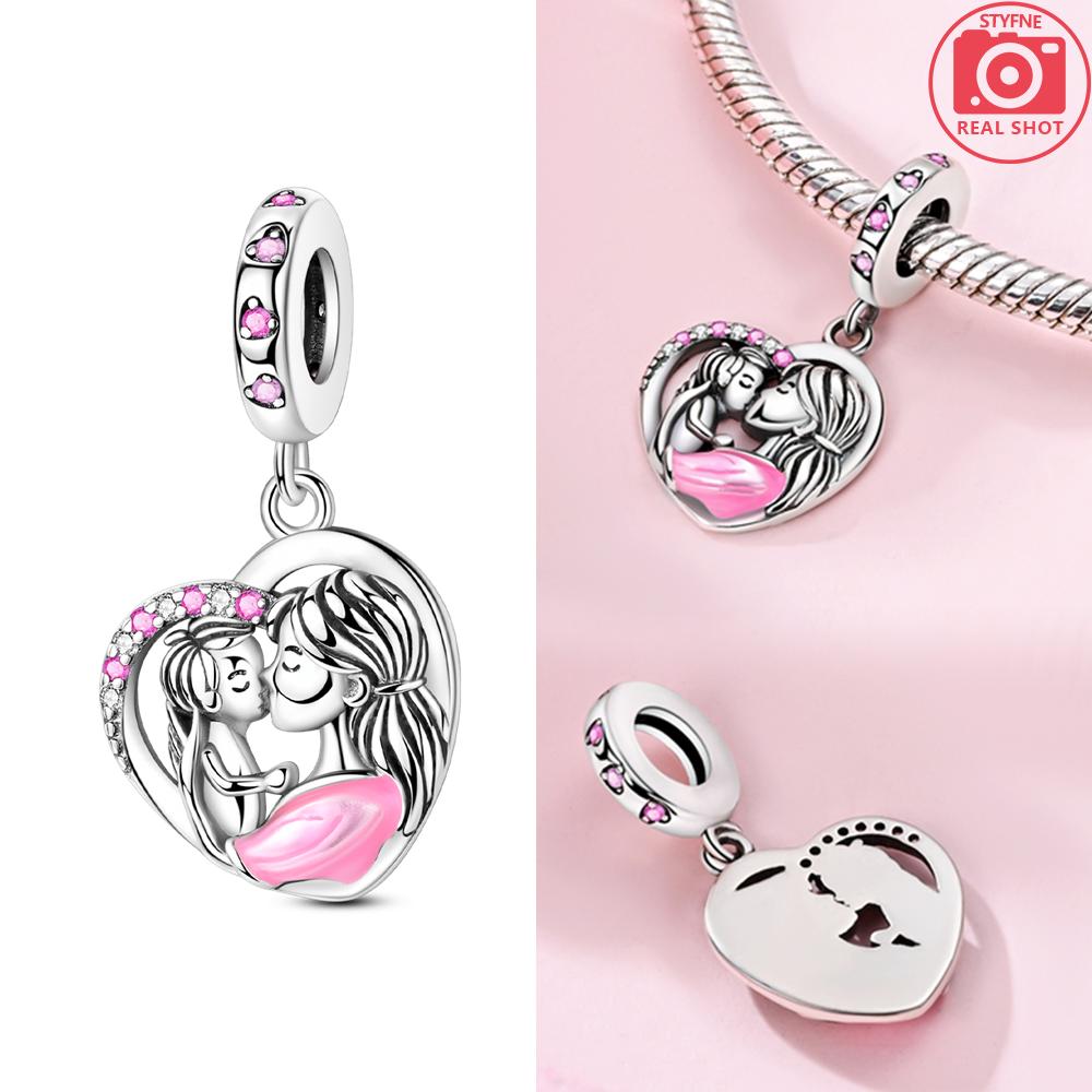 Love Mother Heart Pendant Charm Bead For Woman Fit Original New Copper Bracelet Diy Jewelry Gift For Mom