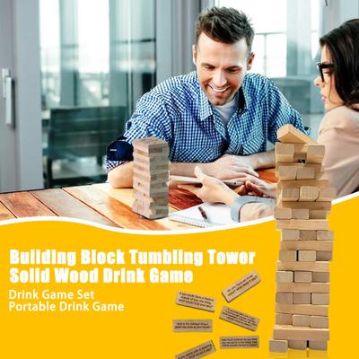 54Pcs/Set Tumbling Tower Block Drinking Game Wooden Multiplayer Adults Interactive Building Brick Stacking Drink Game Night Party Essentials