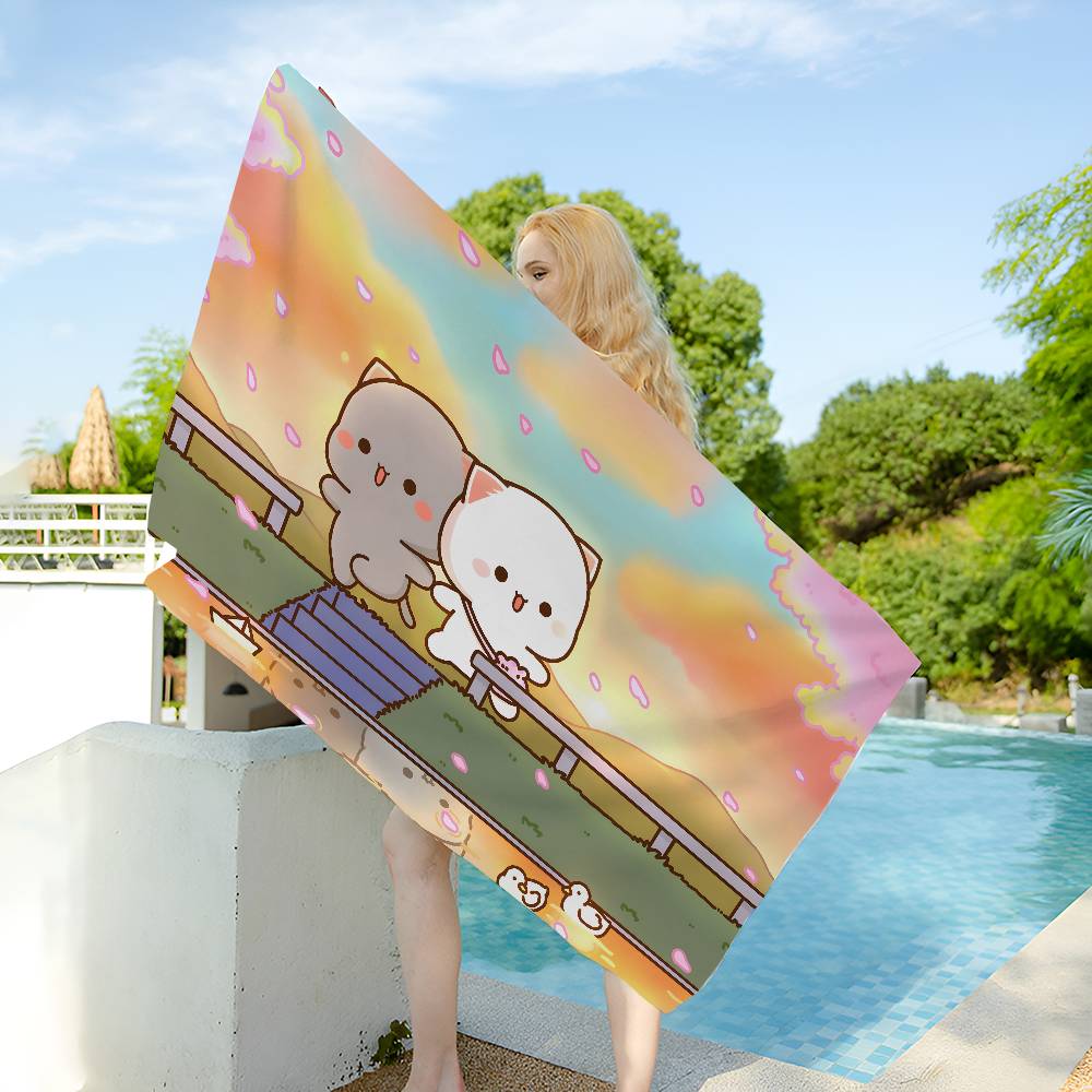 Peach and Goma Anime Beach Swimming Towel Soft Absorbent Washcloth Children's Gifts for Kids Travel Camping Gym