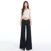 Women's Dark Blue Low-Waist Micro-Flare Jeans: Autumn/Winter Style, Loose, Versatile, Slimming, Floor-Length with Good Drape.
