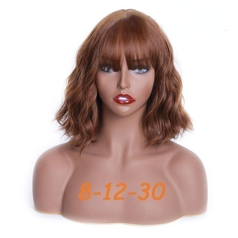 MISS WIG Women Short Wave Wig with Bangs Black Synthetic Fiber Wig for Women Daily Wear