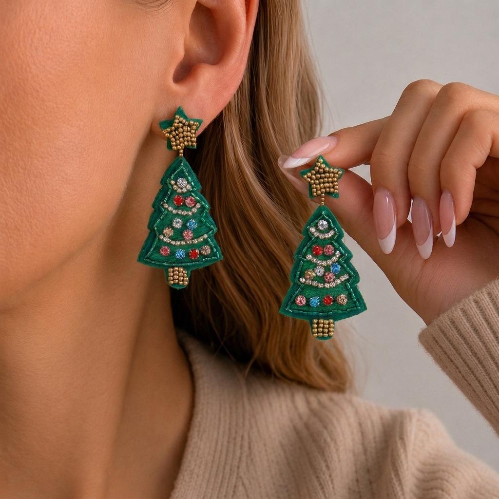 European and American New Christmas Earrings, Santa Claus Elk Rice Bead Earrings Earrings Jewelry