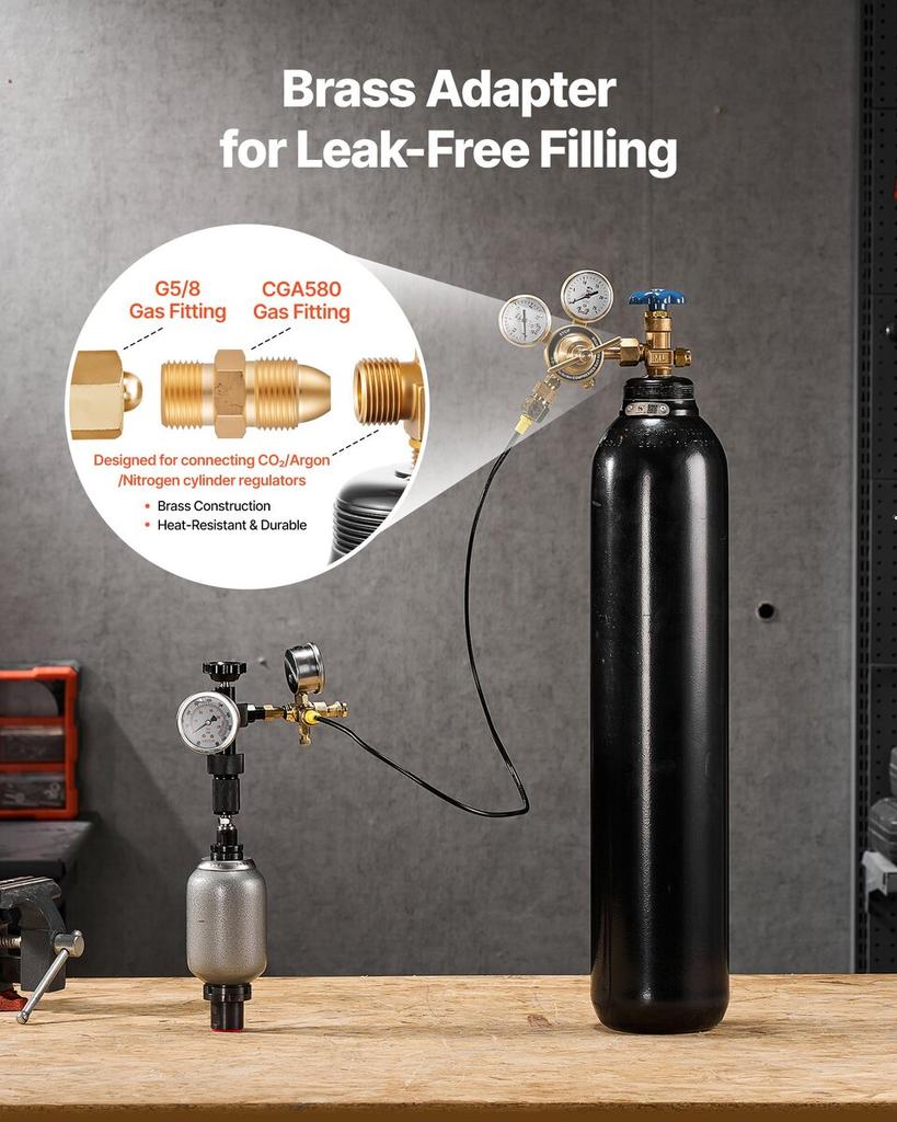 Hydraulic Nitrogen Accumulator Charging Kit, 0-100 Bar Nitrogen Fill Kit, Pressure Test System with 1 Pressure Gauge, 1 Gas Hose, 1 Valve Body and 1