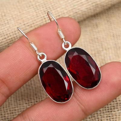 Red Garnet Gemstone Handmade 925 Sterling Silver Earring Jewelry For Thanksgiving