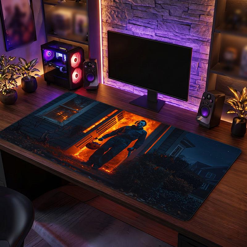 Big Mouse PadHalloween Michael Myers Extended Soft Desk Mat Gaming Office Computer Table Decor Mat