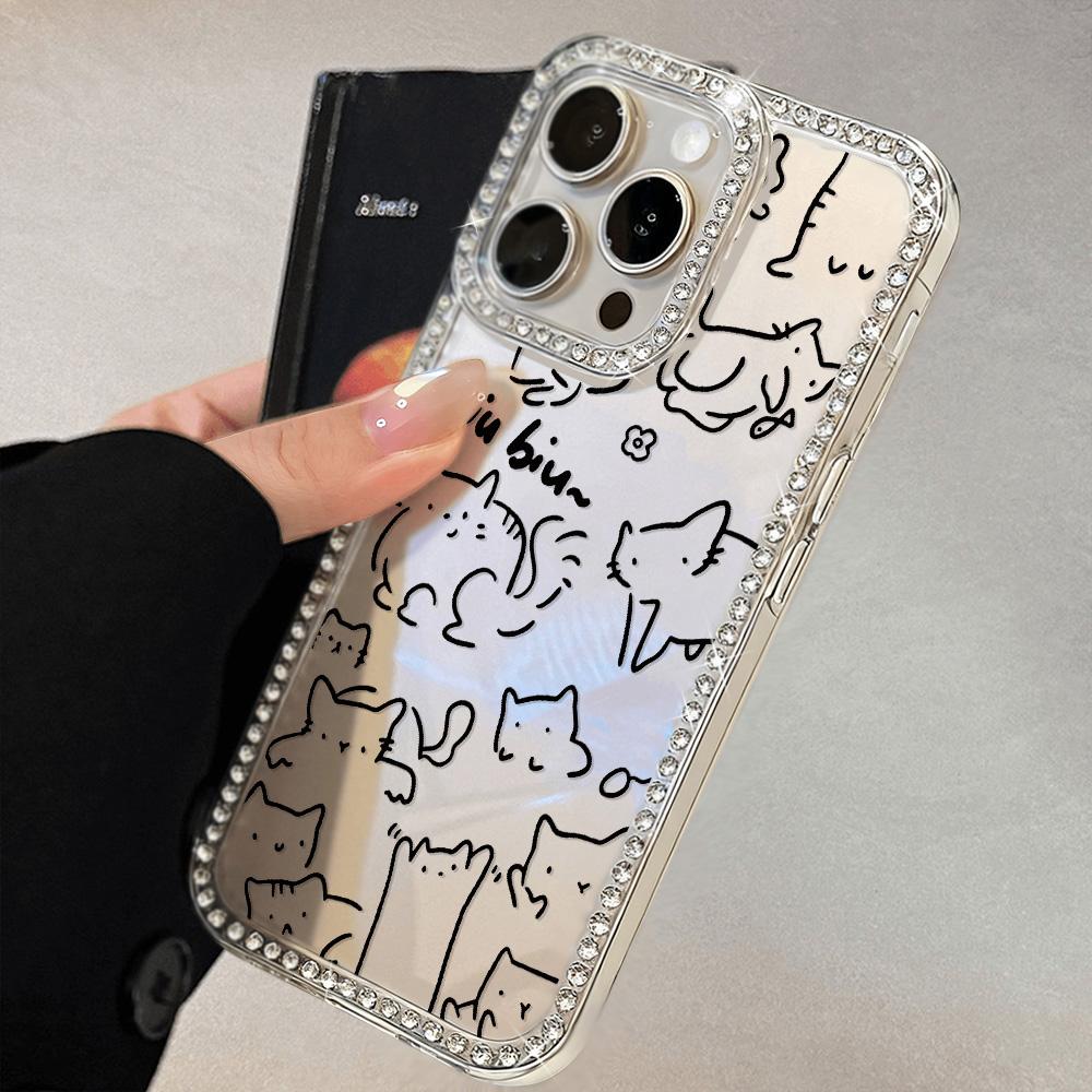 Bracelet Chain Phone Case For iPhone 17 16 15 13 14 for 17Air 17 12 14 16 Pro 17 14 16 Pro Max Sparking Diamond Cute Pattern Hard Cover With Lanyard