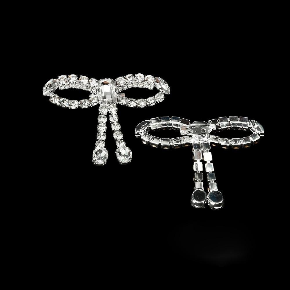 Fashion Elegant Bowknot Brooches Rhinestone Sparkling Brooches Jewelry Pin Fastener Clothing Fixing Pins Women Dress Decoration