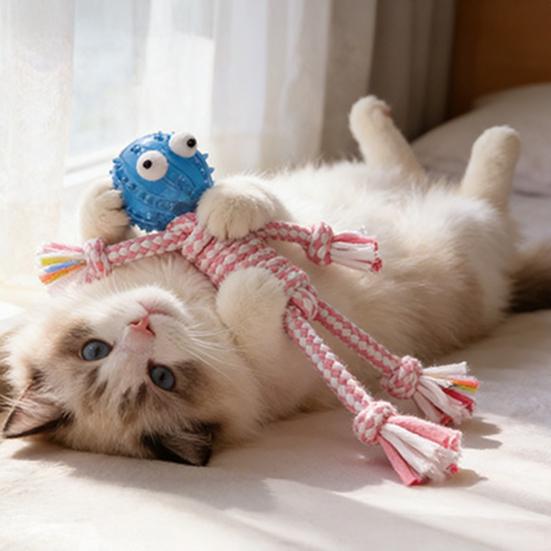 Dog Rope Chew Toy Squeaky Spiky Ball Cotton Rope Puppy Teething Toy Interactive Tug-of-War Toy Toy for Small And Medium Dogs Teeth Cleaning