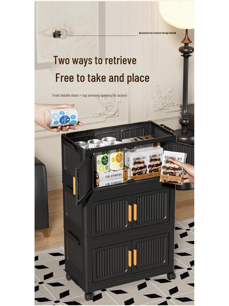 Foldable Plastic Storage Box with Wheels - Multi-layer Organizer Cabinet for Bedroom and Bedside