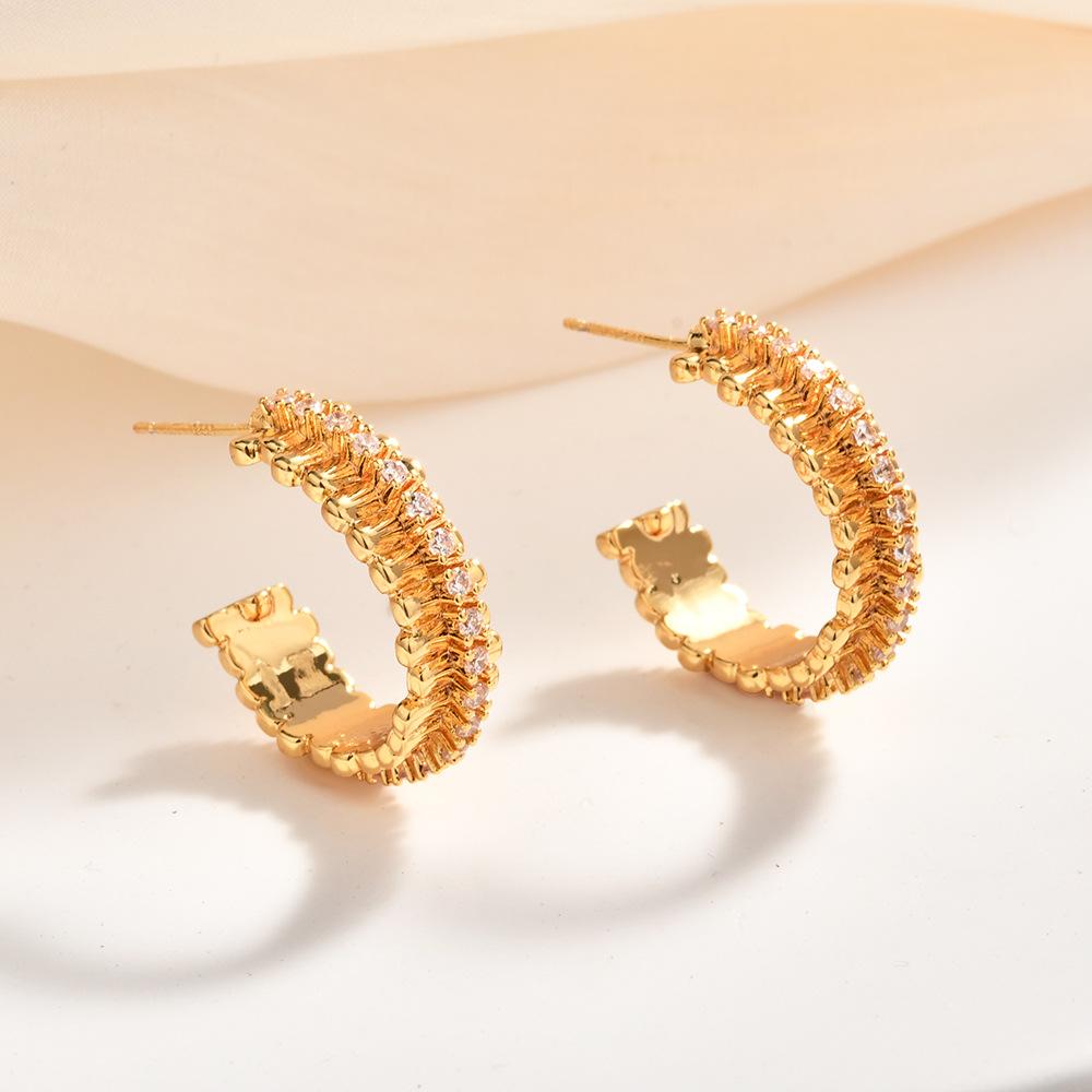 Retro Zircon Irregular Metal Strip Hoop Earrings - High-End Niche Design Stud Earrings for Women