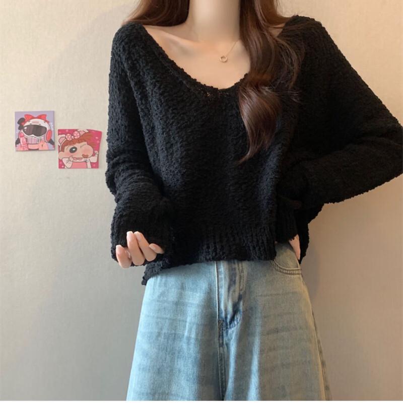 Lanzhi Women's V-Neck Relaxed Fit Knit Sweater NX819