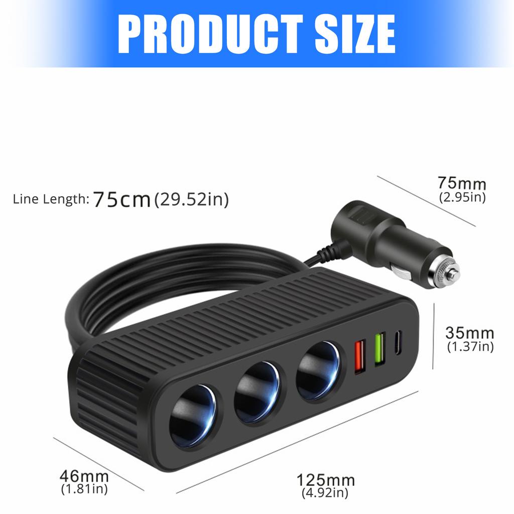 Car Charger Adapter 3 Socket Splitter with Safety Features 3 Way Car Power Outlet Adapter Upgrades for Multiple Devices