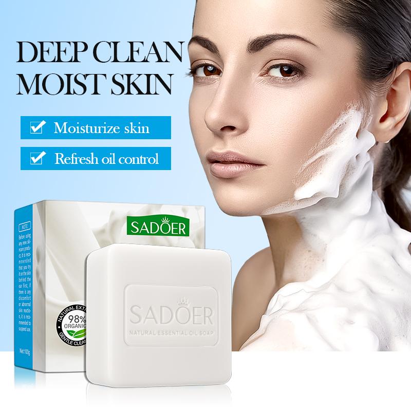 SADOER Goat Milk Essential Oil Soap Face Wash Foam Facial Cleanser Whitening Moisturizing Anti Wrinkle Bathing Facial Soap