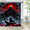 1pc Gothic Castle & Raven Shower Curtain - Medieval Dark Fantasy Bathroom Decor with Hooded Knight & Blood Red Moon Design, He