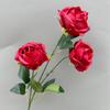 Artificial Rose Branch with Green Leeaf Three Heads Silk Rose Flower