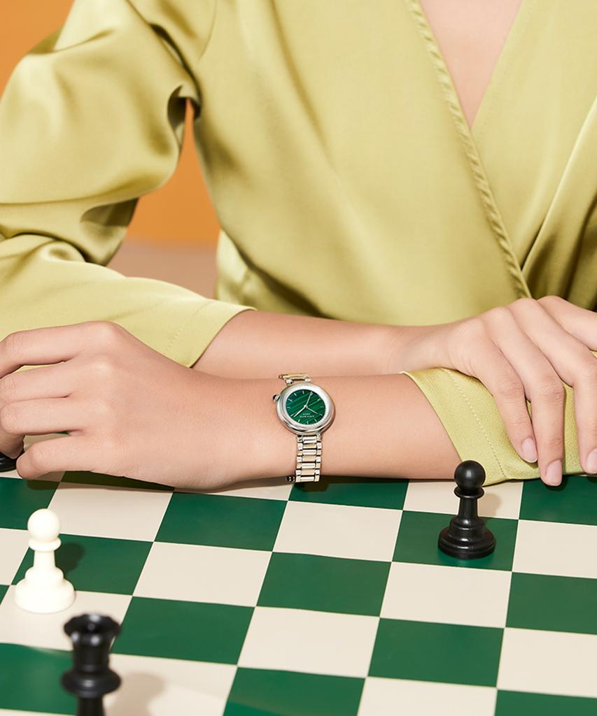 Lollalojeu Tea-Time Malachite Cubic Silver Women'S Metal Fashion Watch
