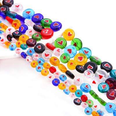 8/10mm Mixed Colors Red Heart Flat Round Flower Patterns Millefiori Lampwork Glass Beads for Jewelry Making DIY
